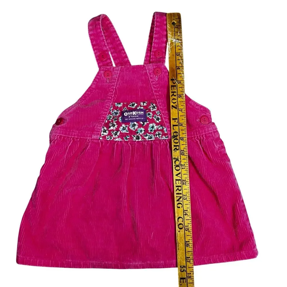 Vintage Osh Kosh B'Gosh Pink Floral overall corduroy dress girl size 24 months